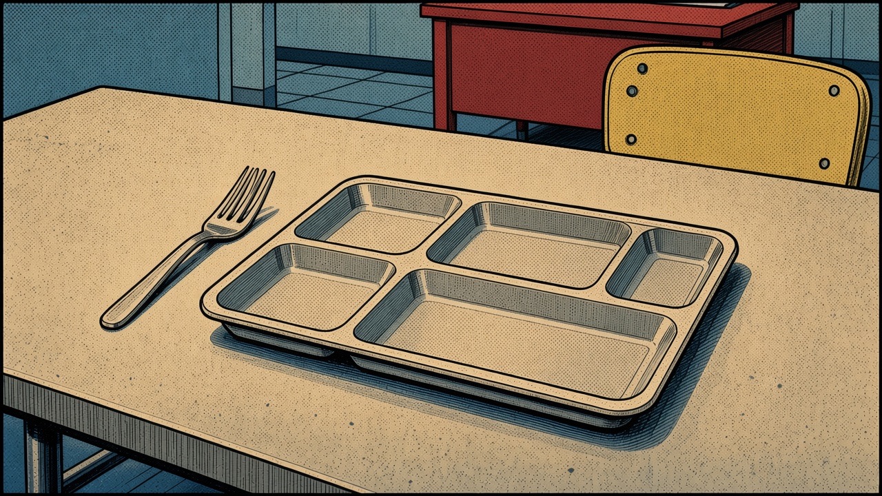 Comic: one empty tray and a spare chair