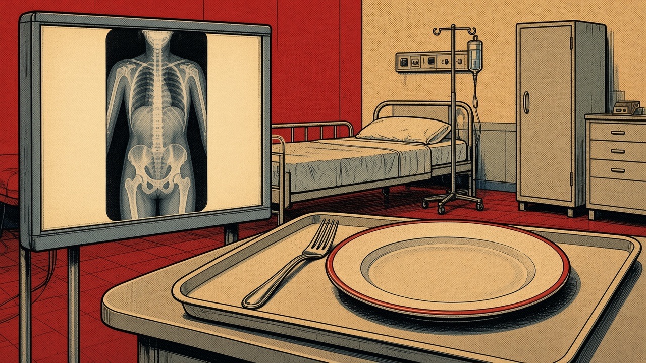 Comic: empty plate and abdominal film