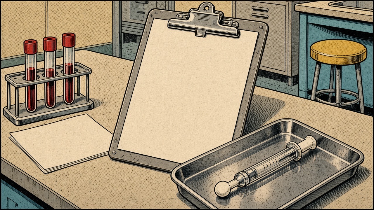 Comic: lab tubes and a blank clipboard
