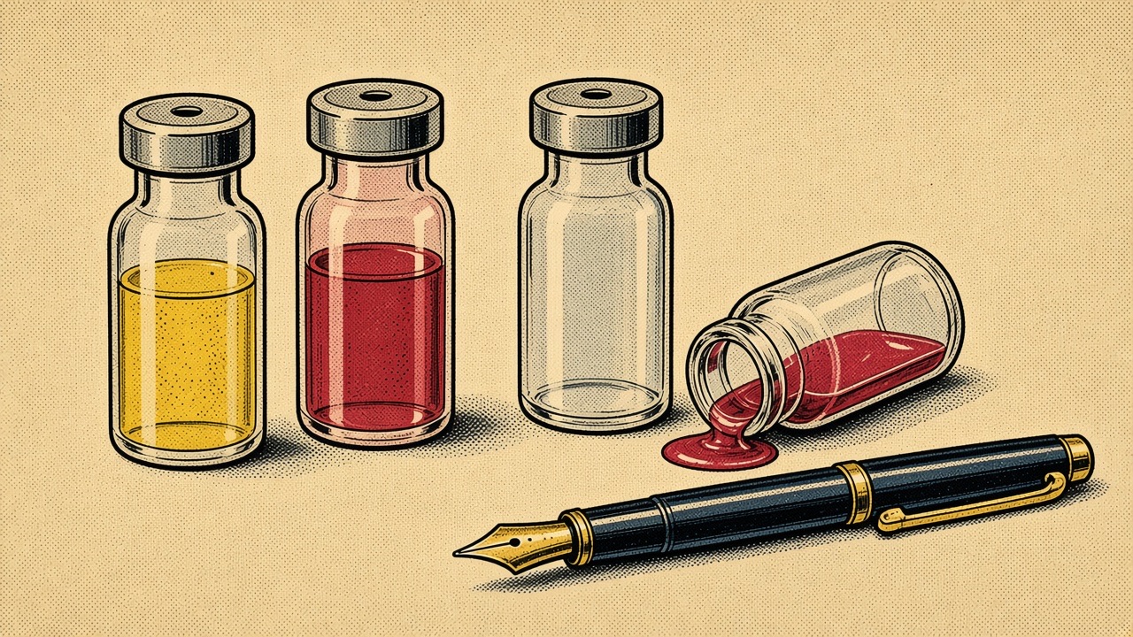 Comic: row of vials on a desk